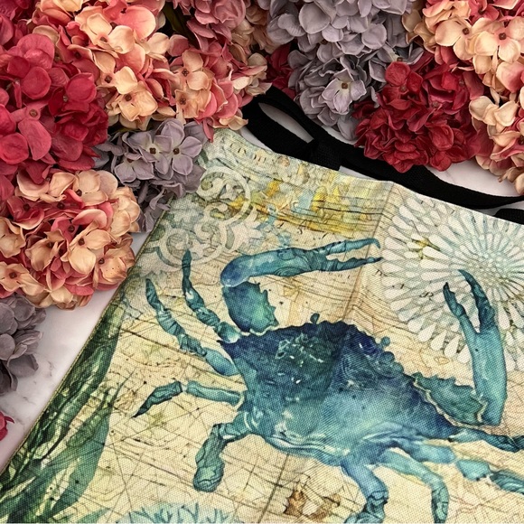 Eco-Friendly Nautical Blue Crab Folding Tote Bag - Picture 6 of 15